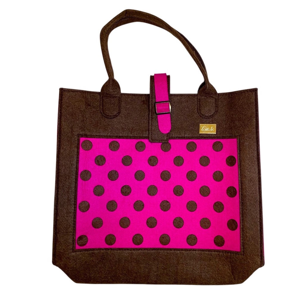 Brown and Pink Dot Patterned Felt Tote Bag by T.U.S